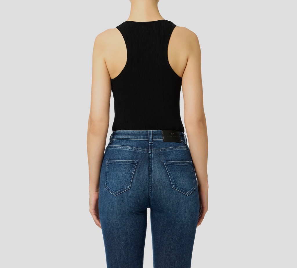 Elisabetta Franchi - TOP NEGRO ACANALADO CON DETALLES DORADOS EN TIRANTES