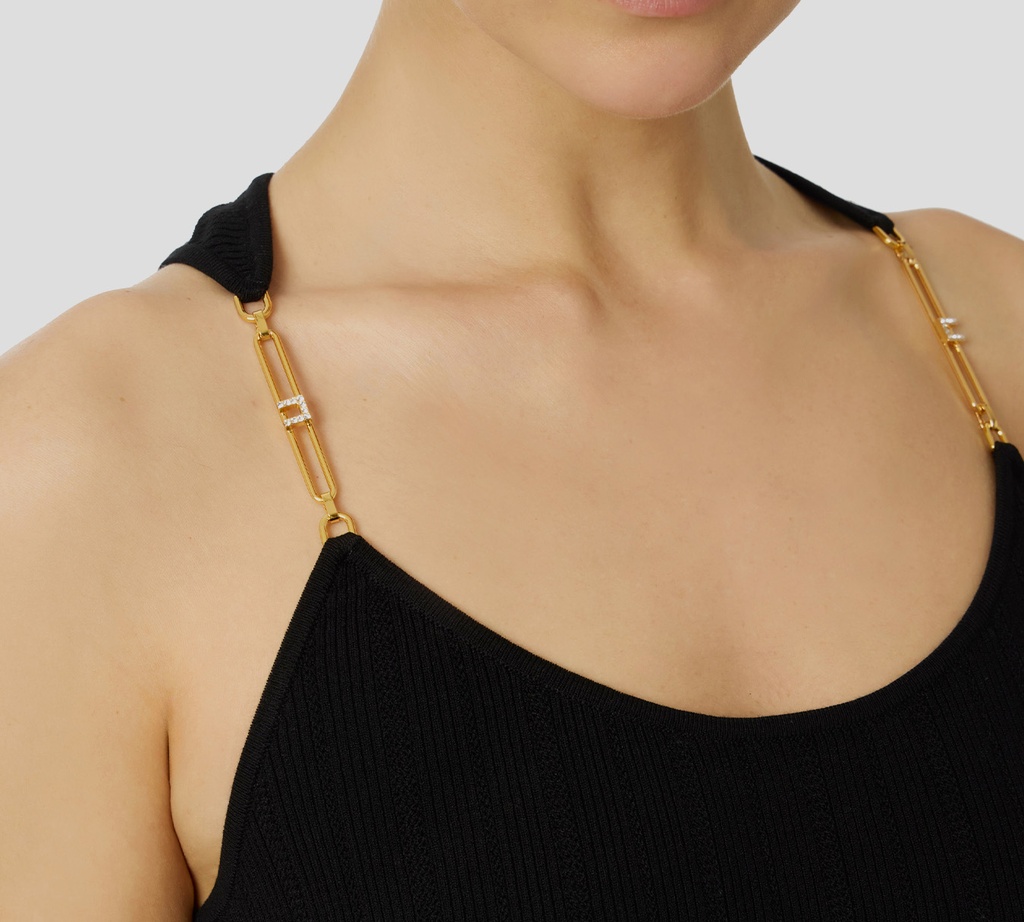 Elisabetta Franchi - TOP NEGRO ACANALADO CON DETALLES DORADOS EN TIRANTES