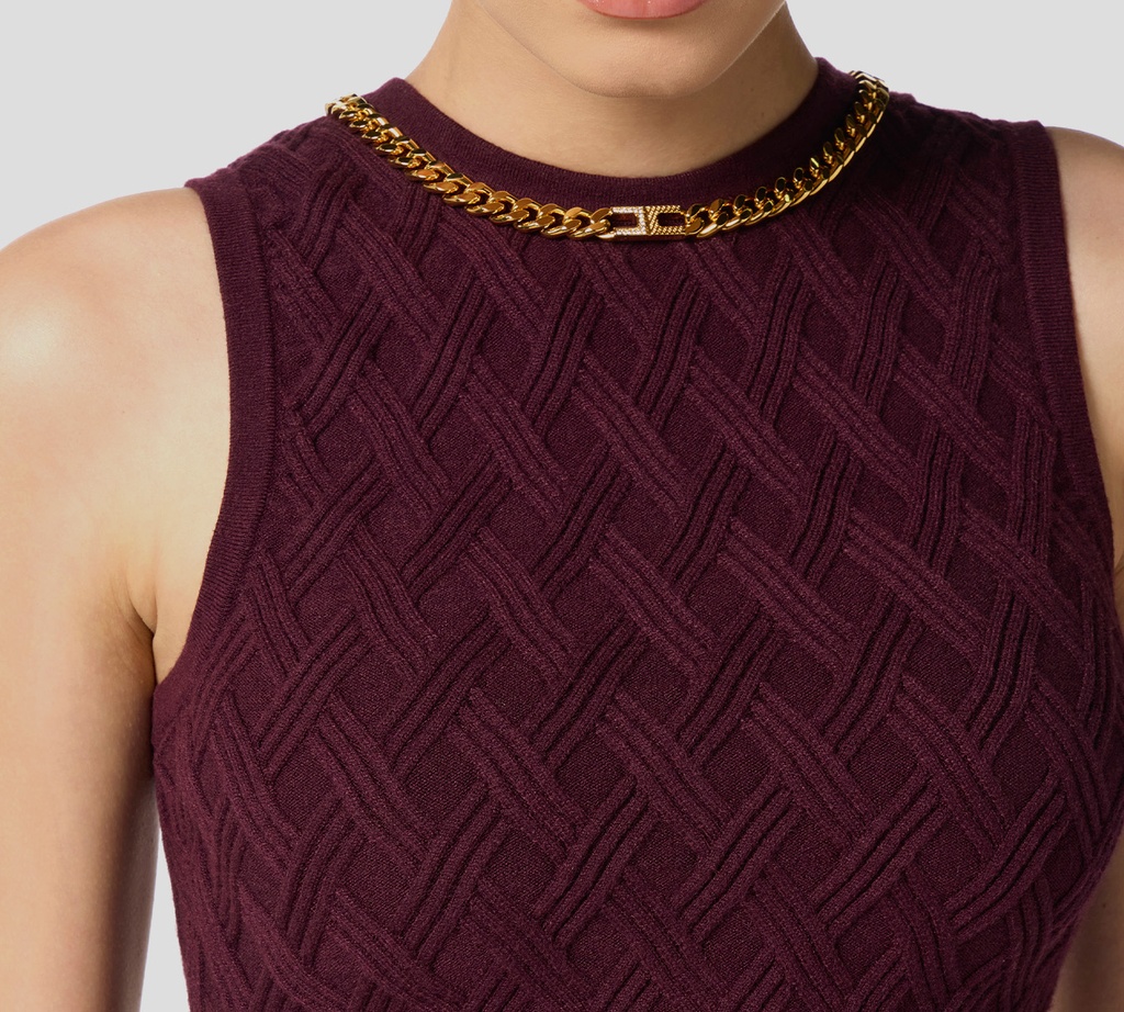 Elisabetta Franchi - CROPTOP MERLOT CON DETALLE DE CADENA EN CUELLO Y CIERRE