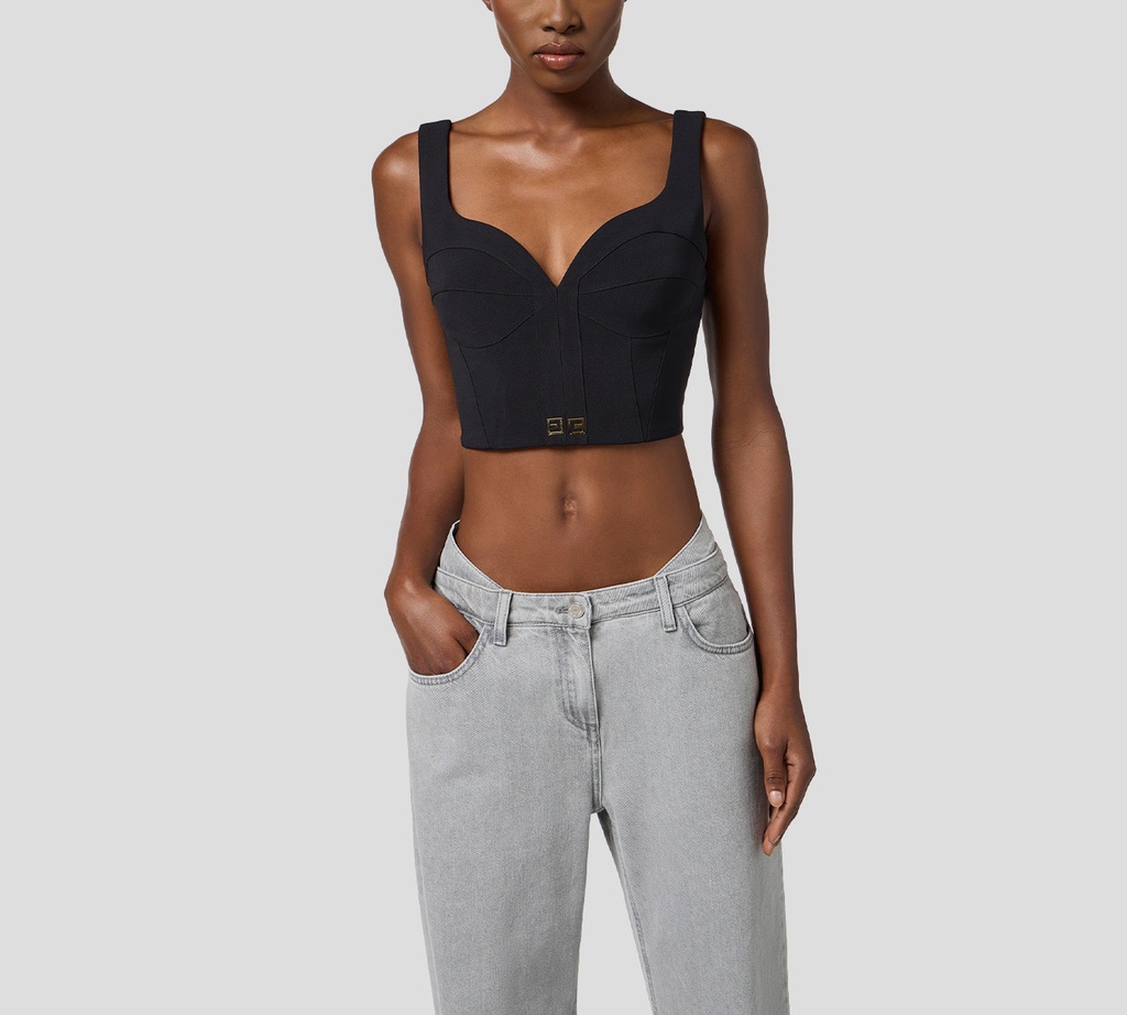 Elisabetta Franchi - TOP NEGRO CON DETALLES DORADOS EN PARTE INFERIOR