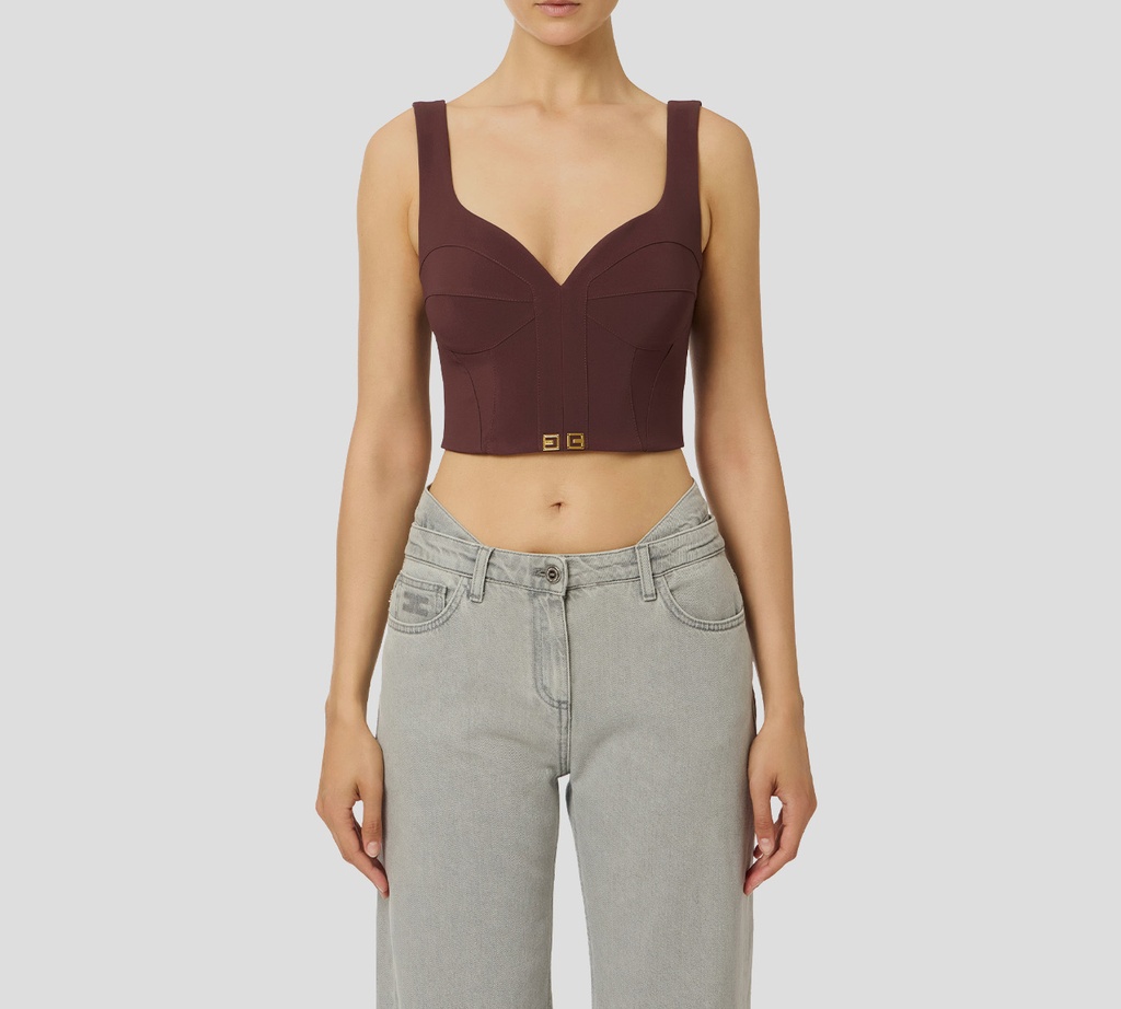 Elisabetta Franchi - TOP MERLOT CON DETALLES DORADOS EN PARTE INFERIOR