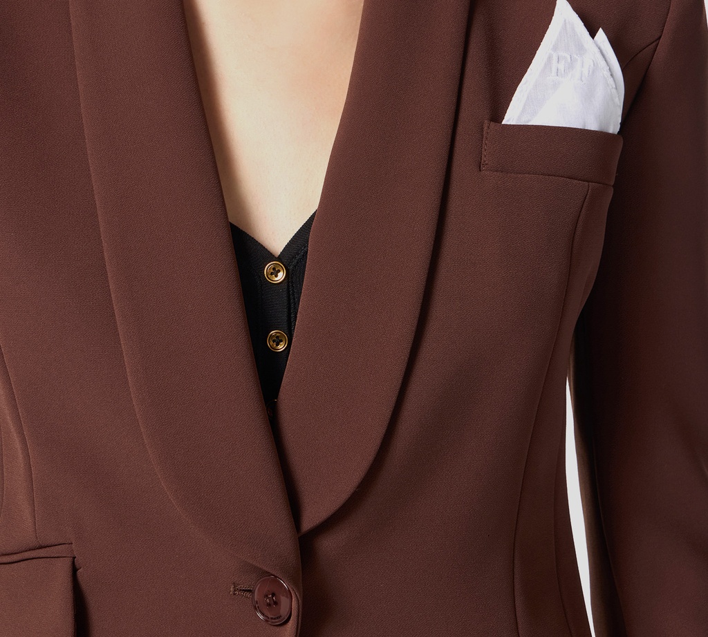 Elisabetta Franchi - BLAZER CON PANTALON MARRON OSCURO Y PAÑUELO BLANCO