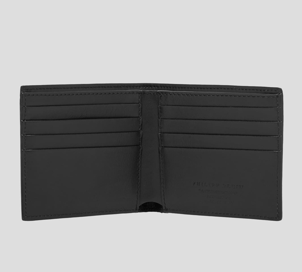 Philipp Plein - BILLETERA NEGRA FRANCESA HEXAGONAL DE PIEL SAFFIANO