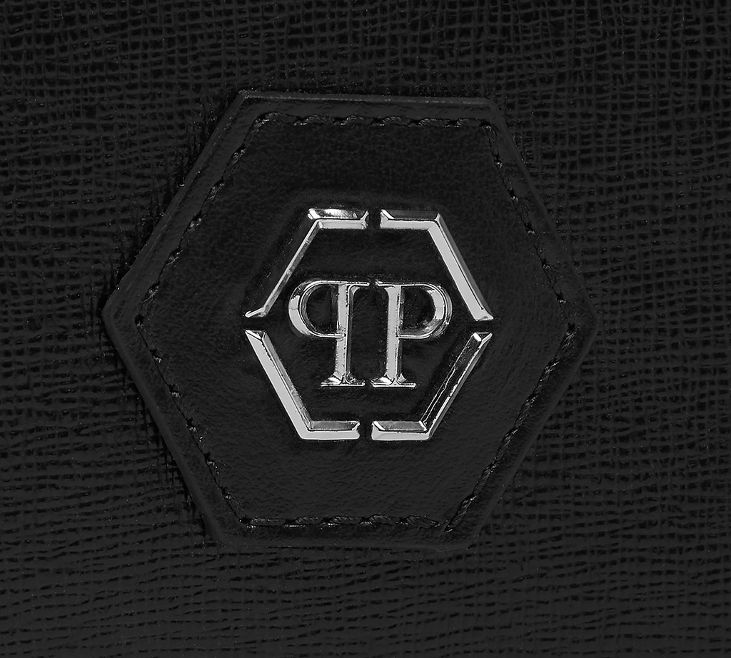 Philipp Plein - BILLETERA NEGRA FRANCESA HEXAGONAL DE PIEL SAFFIANO