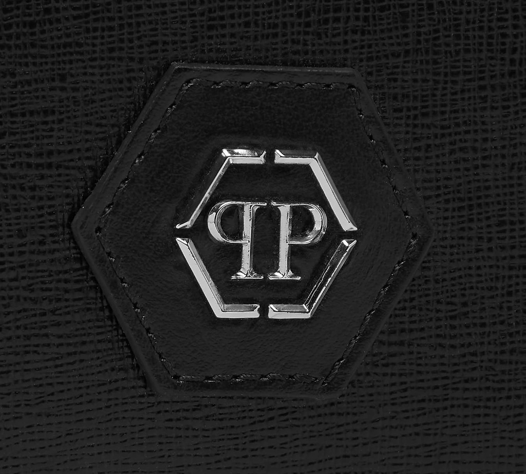 Philipp Plein - BILLETERA NEGRA FRANCESA HEXAGONAL DE PIEL SAFFIANO