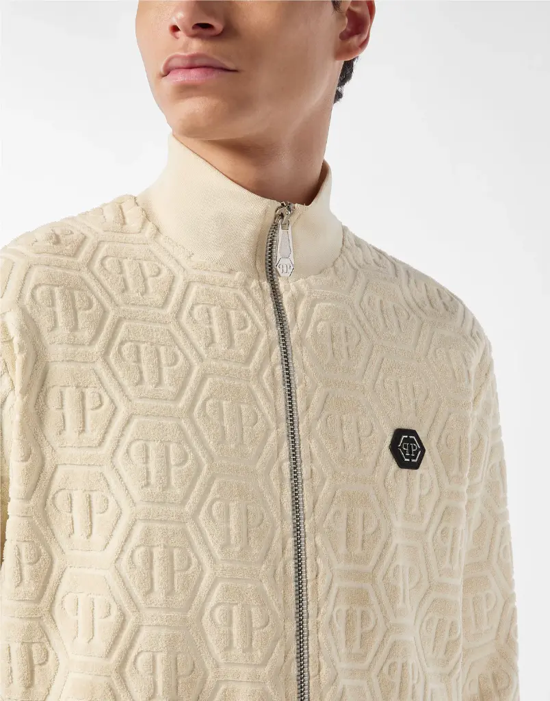 Philipp Plein - CHAQUETA BEIGE DE CHÁNDAL JACQUARD CON MONOGRAMA