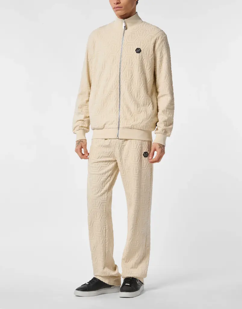 Philipp Plein - CHAQUETA BEIGE DE CHÁNDAL JACQUARD CON MONOGRAMA