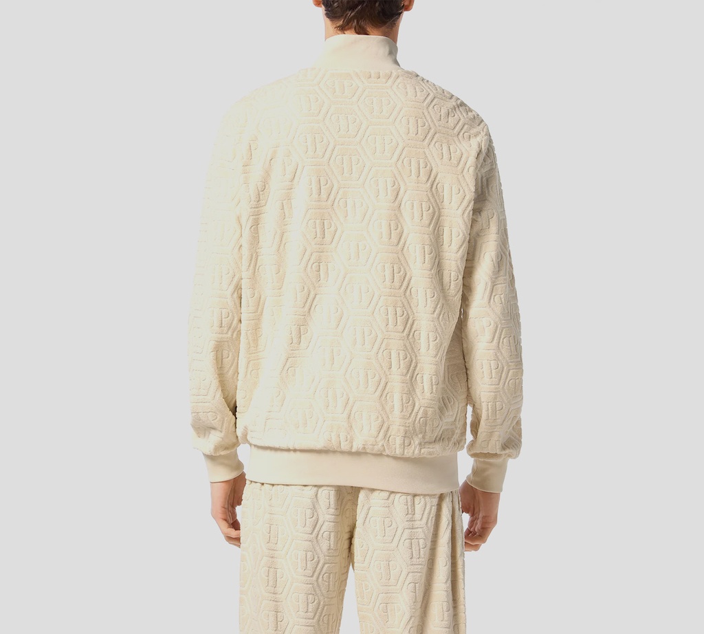 Philipp Plein - CHAQUETA BEIGE DE CHÁNDAL JACQUARD CON MONOGRAMA