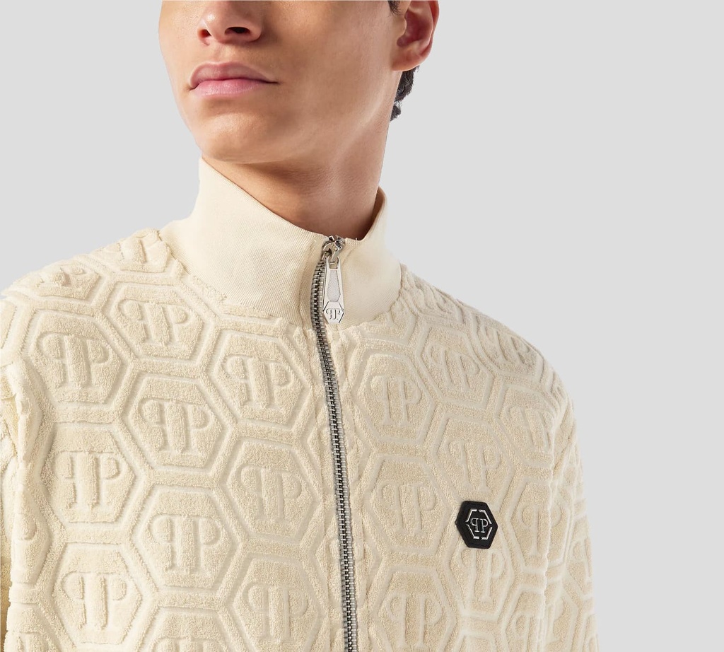 Philipp Plein - CHAQUETA BEIGE DE CHÁNDAL JACQUARD CON MONOGRAMA