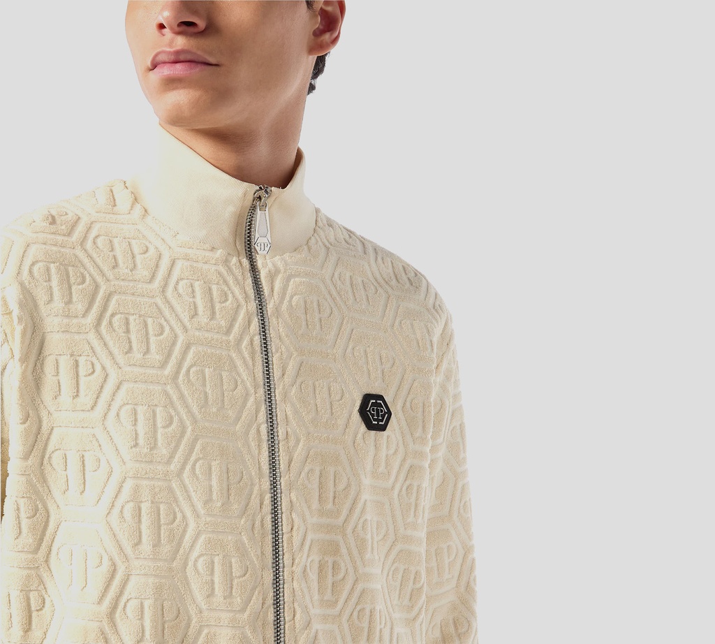 Philipp Plein - CHAQUETA BEIGE DE CHÁNDAL JACQUARD CON MONOGRAMA
