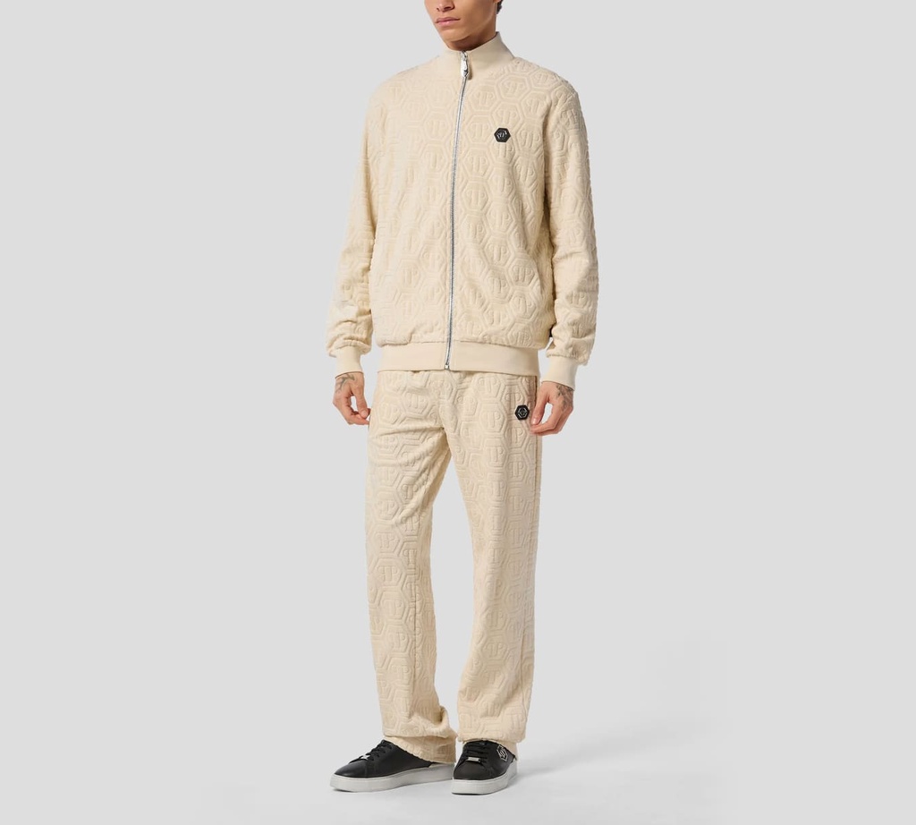 Philipp Plein - CHAQUETA BEIGE DE CHÁNDAL JACQUARD CON MONOGRAMA