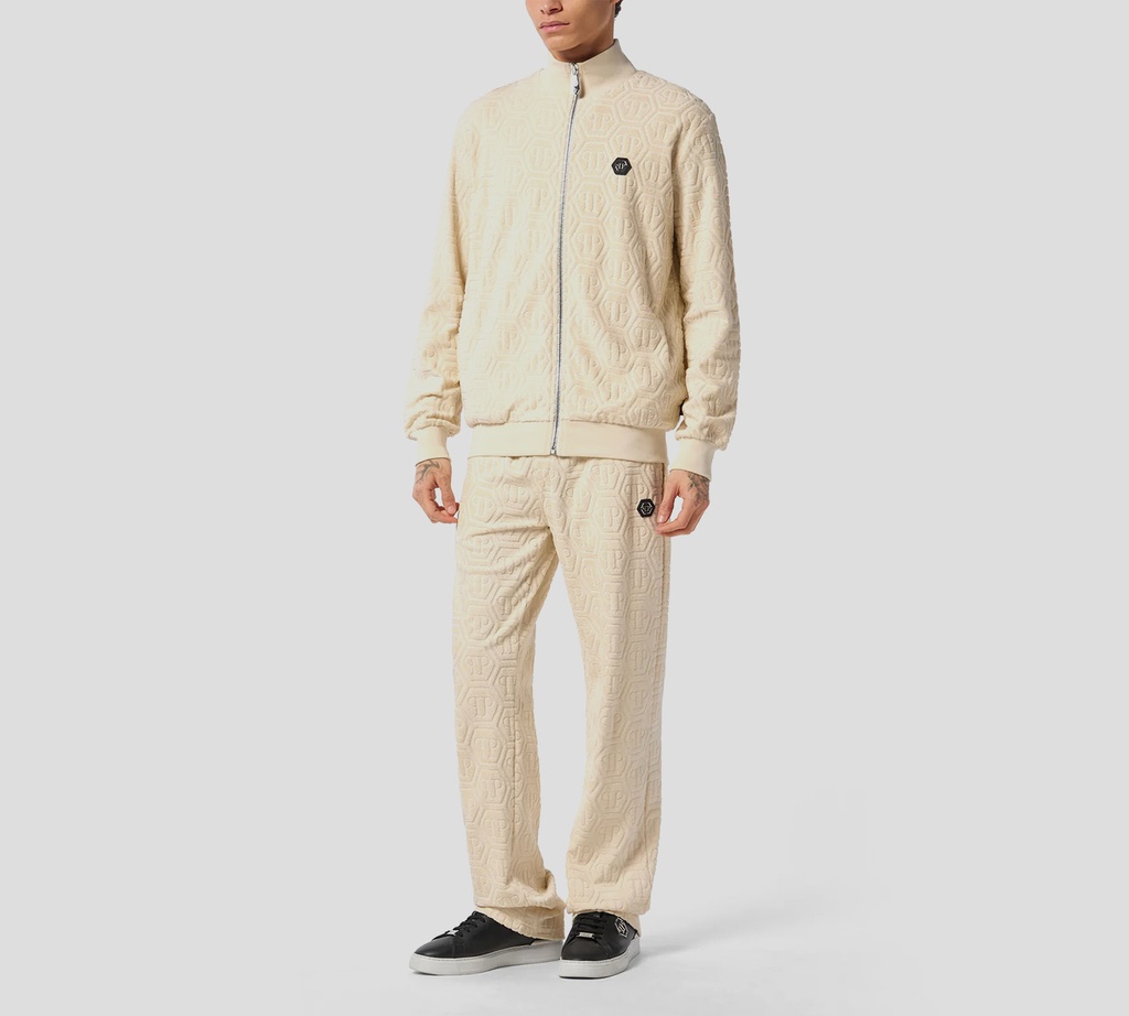 Philipp Plein - CHAQUETA BEIGE DE CHÁNDAL JACQUARD CON MONOGRAMA