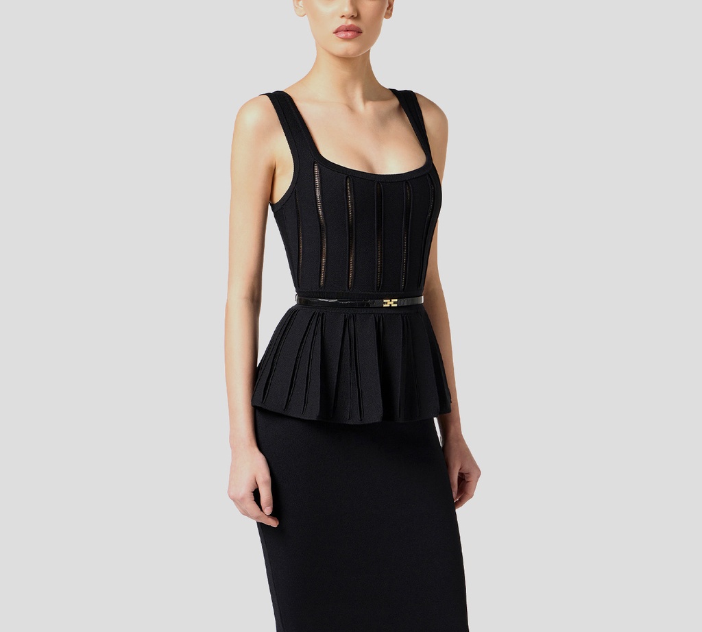 Elisabetta Franchi - VESTIDO NEGRO CON PEPLUM Y CIERRE EN LA ESPALDA