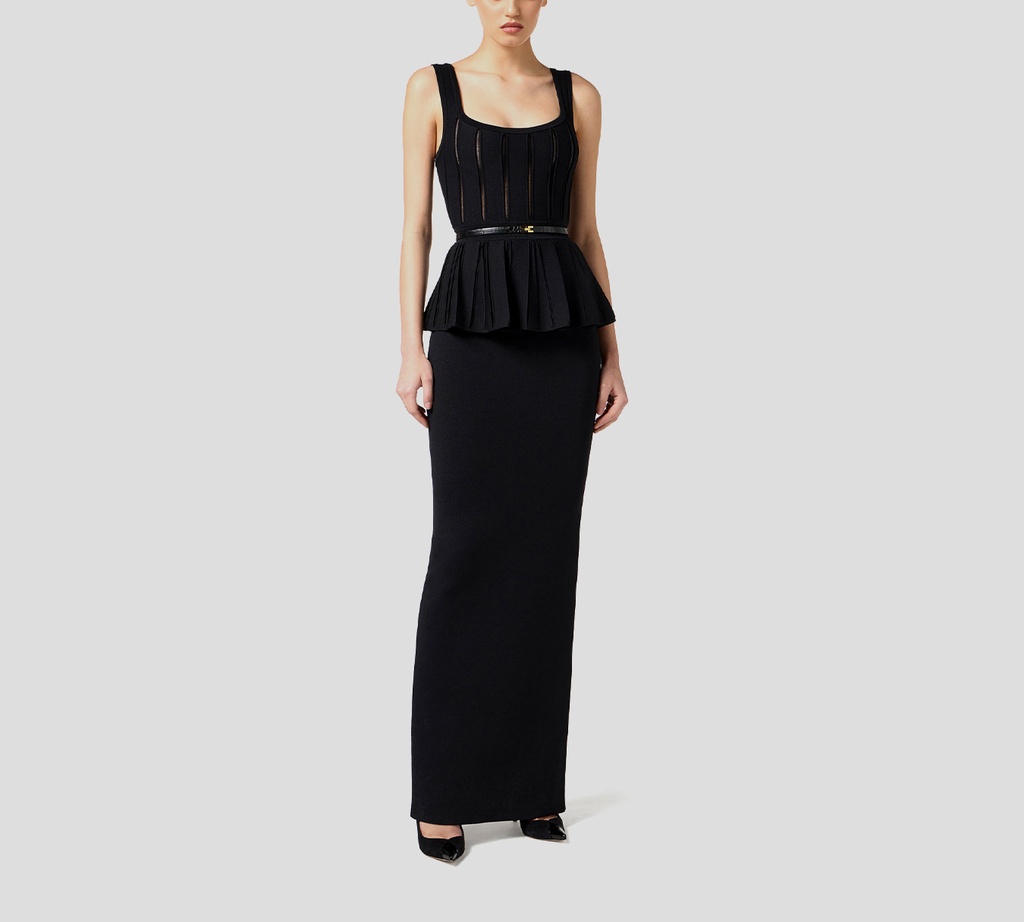 Elisabetta Franchi - VESTIDO NEGRO CON PEPLUM Y CIERRE EN LA ESPALDA