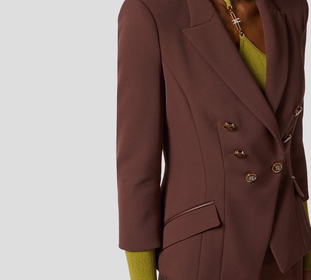 Elisabetta Franchi - BLAZER MARRON OSCURO CON BOTONES DORADOS