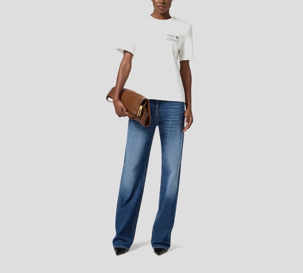 Elisabetta Franchi - JEAN CORTE RECTO OVER CON DETALLE EN BOLSILLO TRASERO