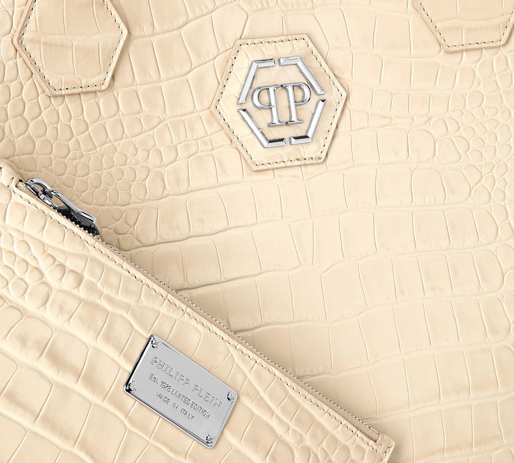 Philipp Plein - CARTERA BEIGE DE COMPRAS CALAVERA DE CRISTAL