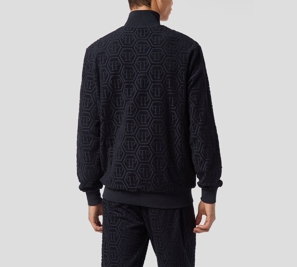 Philipp Plein - CHAQUETA AZUL OSCURO DE CHÁNDAL JACQUARD CON MONOGRAMA