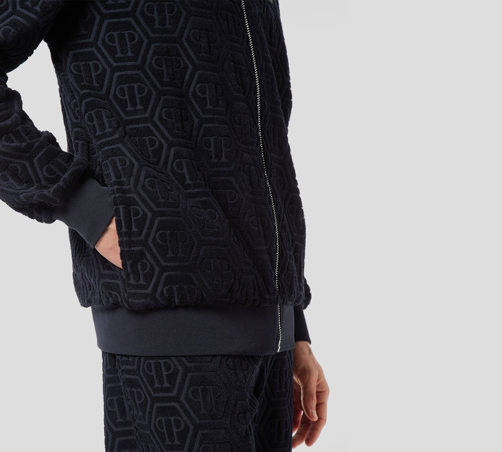 Philipp Plein - CHAQUETA AZUL OSCURO DE CHÁNDAL JACQUARD CON MONOGRAMA
