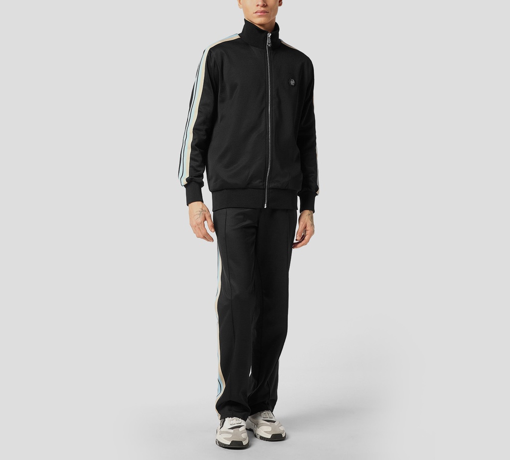 Philipp Plein - CHAQUETA NEGRA DE CHÁNDAL A RAYAS