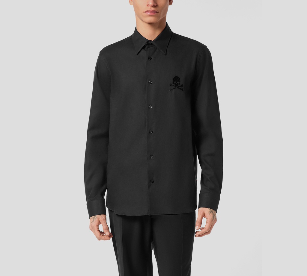 Philipp Plein - CAMISA NEGRA DE CORTE REGULAR CON ESTAMPADO DE ESPIGA