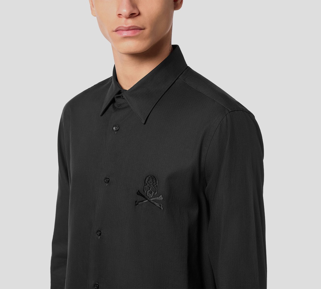 Philipp Plein - CAMISA NEGRA DE CORTE REGULAR CON ESTAMPADO DE ESPIGA