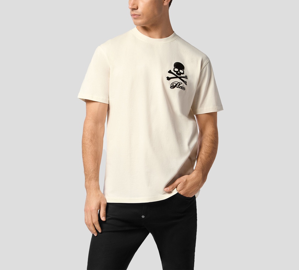 Philipp Plein - FRANELA OFF WHITE ESTAMPADA DE CUELLO REDONDO CON CALAVERA Y HUESOS