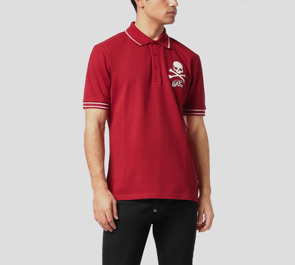Philipp Plein - POLO ROJA DE PIQUÉ CON CALAVERA Y HUESOS