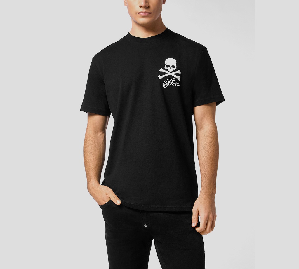 Philipp Plein - FRANELA NEGRA ESTAMPADA DE CUELLO REDONDO CON CALAVERA Y HUESOS