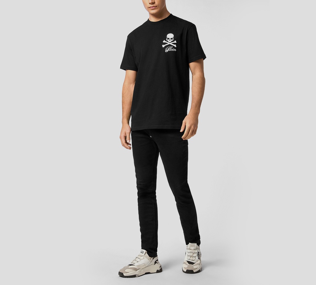 Philipp Plein - FRANELA NEGRA ESTAMPADA DE CUELLO REDONDO CON CALAVERA Y HUESOS