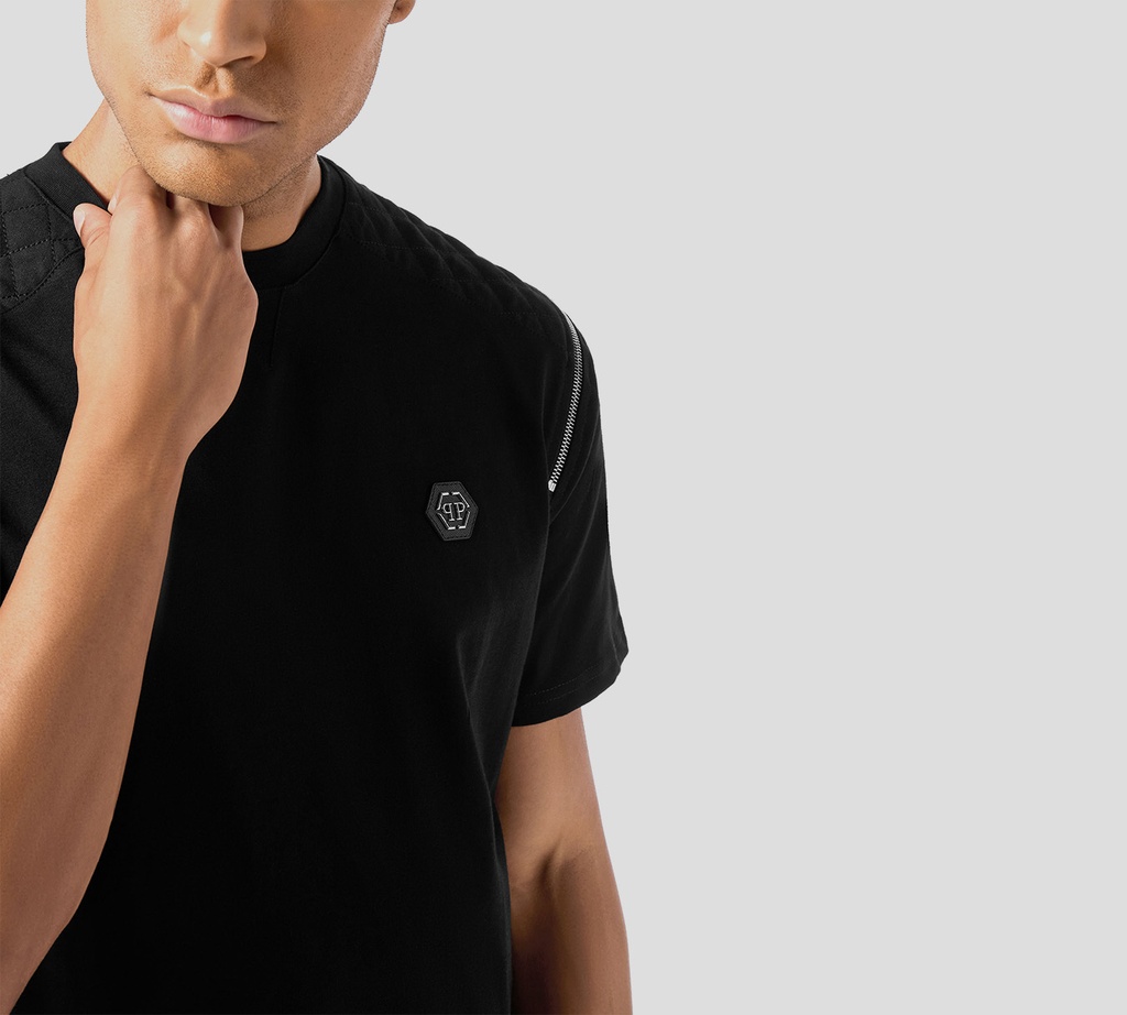 Philipp Plein - FRANELA NEGRA DE CUELLO REDONDO CON CREMALLERAS EN LAS MANGAS