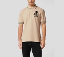 Philipp Plein - POLO BEIGE DE PIQUÉ CON CALAVERA Y HUESOS