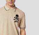 Philipp Plein - POLO BEIGE DE PIQUÉ CON CALAVERA Y HUESOS