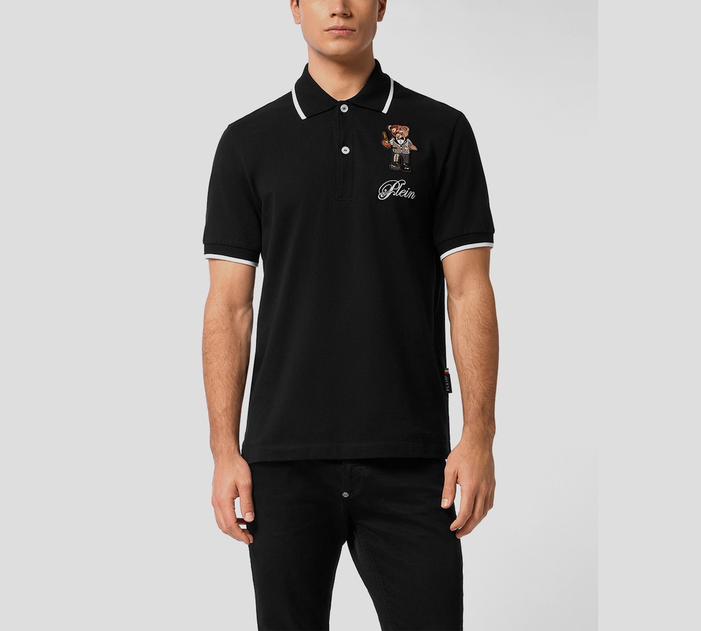 Philipp Plein - POLO NEGRA CON LINEAS BLANCAS TEDDY