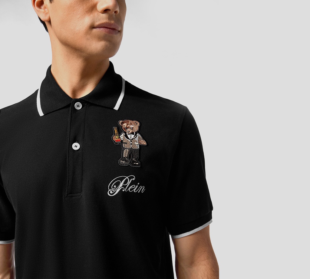 Philipp Plein - POLO NEGRA CON LINEAS BLANCAS TEDDY