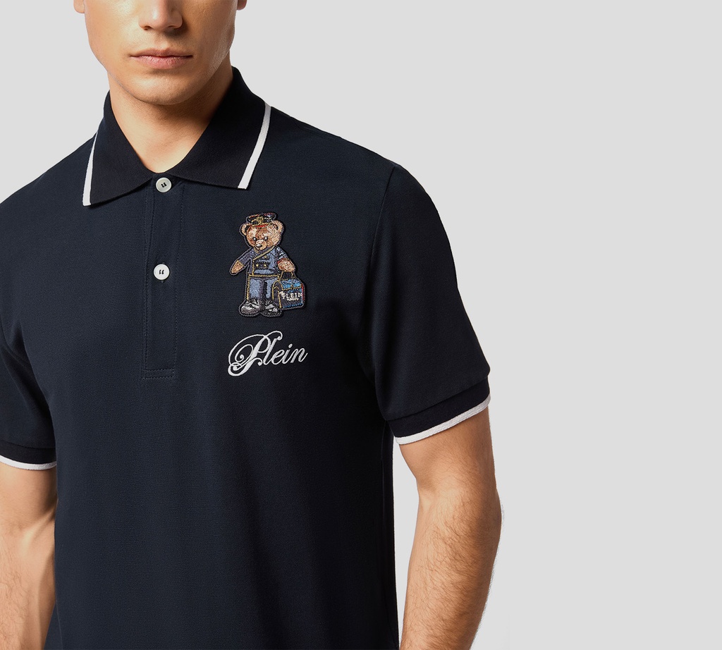 Philipp Plein - POLO AZUL OSCURO CON OSITO DE PELUCHE