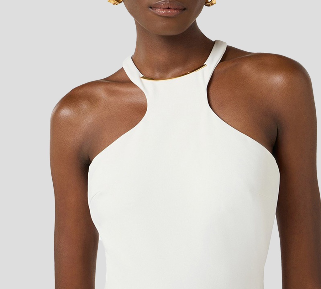Elisabetta Franchi - VESTIDO BLANCO SON MANGAS Y DETALLE DORADO EN CUELLO