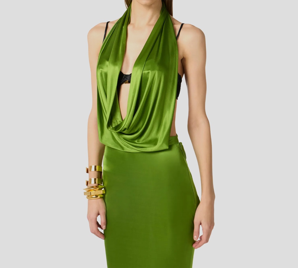 Elisabetta Franchi - VESTIDO VERDE ESCOTADO CON BRASIER NEGRO