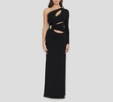 Elisabetta Franchi - VESTIDO NEGRO CON BROCHE DORADO Y HOMBRO DERECHO DESCUBIERTO