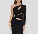 Elisabetta Franchi - VESTIDO NEGRO CON BROCHE DORADO Y HOMBRO DERECHO DESCUBIERTO