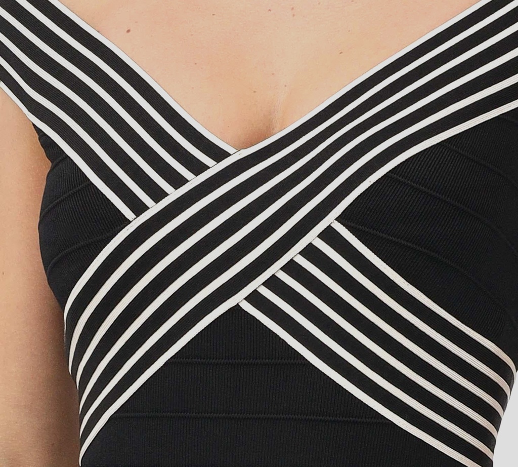 Elisabetta Franchi - VESTIDO NEGRO AJUSTADO SIN MANGAS Y FRANJAS EN LA PARTE SUPERIOR
