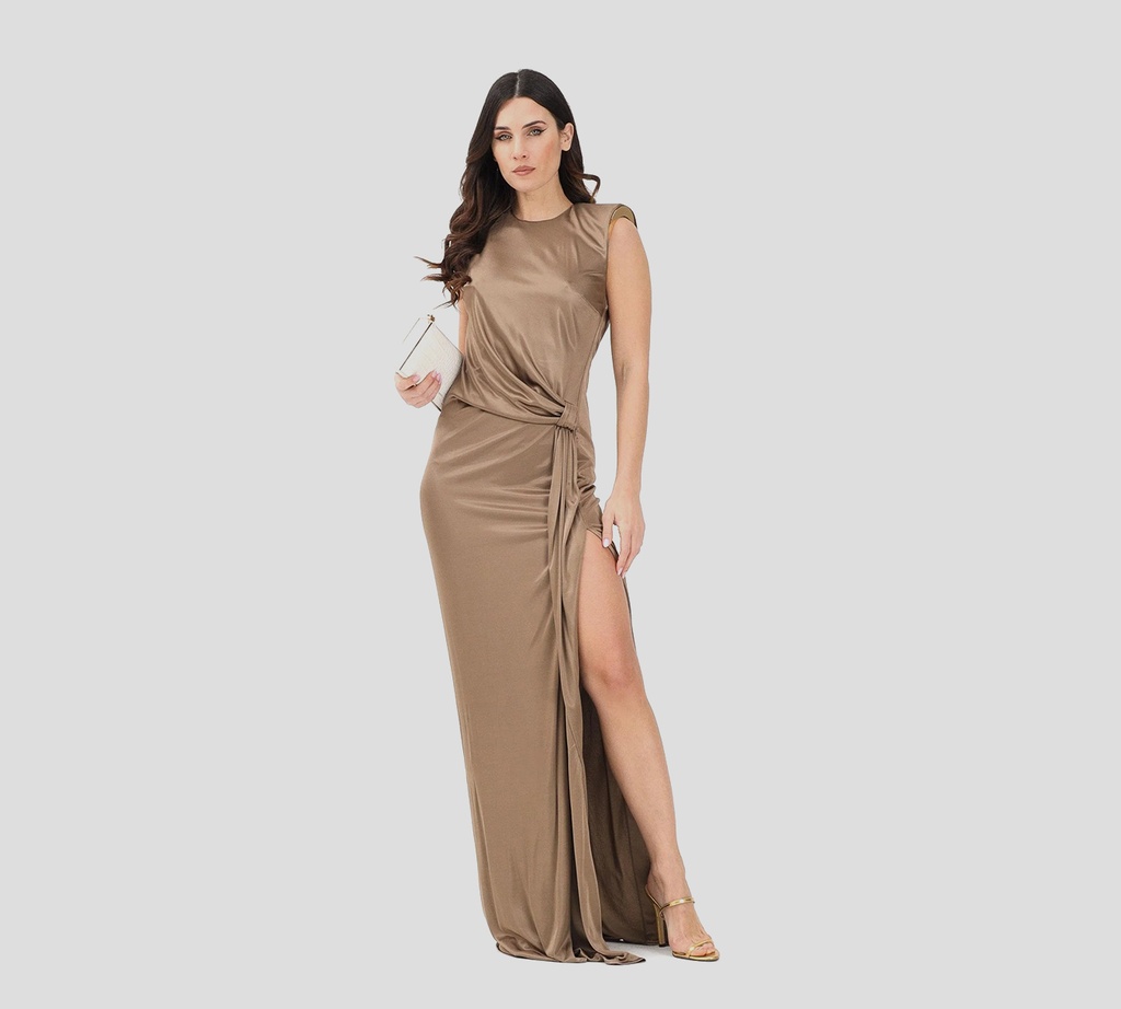 Elisabetta Franchi - VESTIDO MARRON SIN MANGAS CON NUDO LATERAL