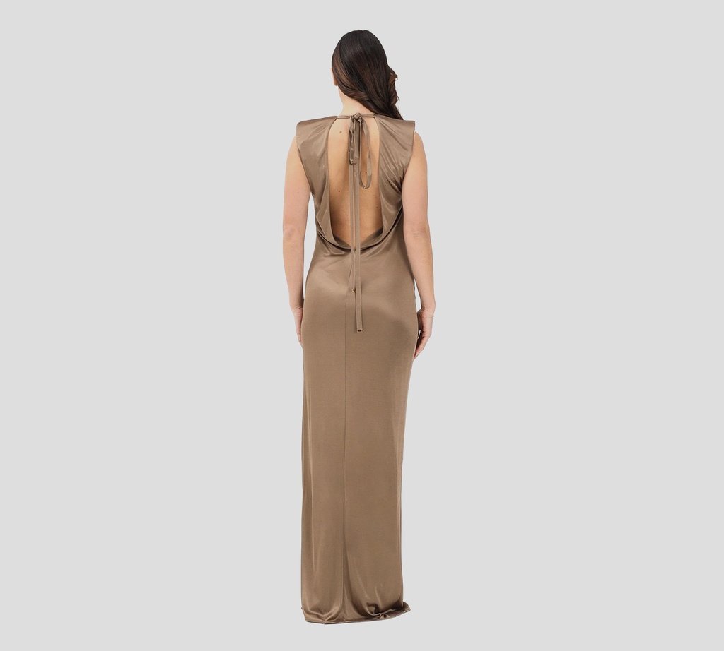 Elisabetta Franchi - VESTIDO MARRON SIN MANGAS CON NUDO LATERAL