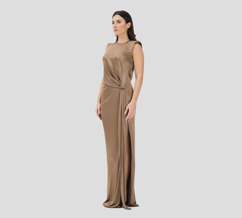Elisabetta Franchi - VESTIDO MARRON SIN MANGAS CON NUDO LATERAL