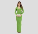 Elisabetta Franchi - VESTIDO VERDE ACANALADO MANGA LARGA CON DORADA EN EL CUELLO