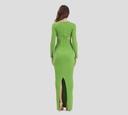 Elisabetta Franchi - VESTIDO VERDE ACANALADO MANGA LARGA CON DORADA EN EL CUELLO