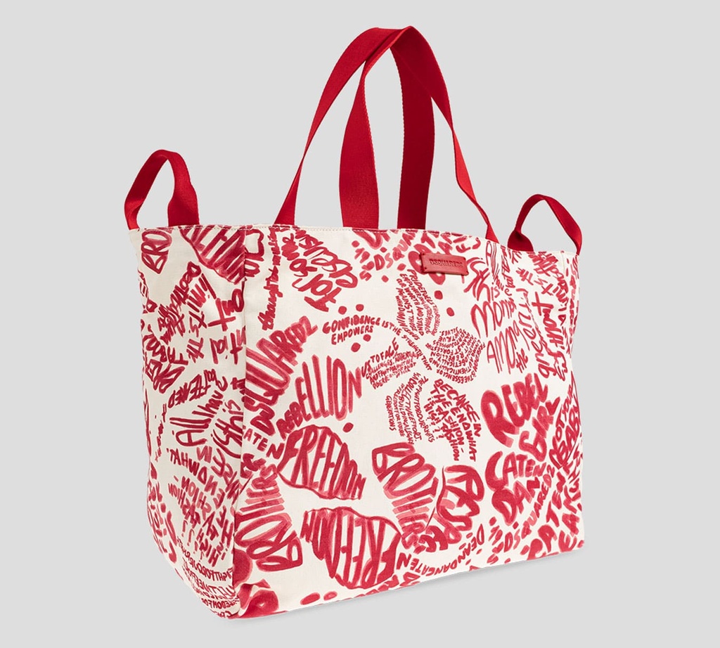 Dsquared2 - CARTERA GRANDE BLANCA CON LETRAS Y CORRERAS ROJAS