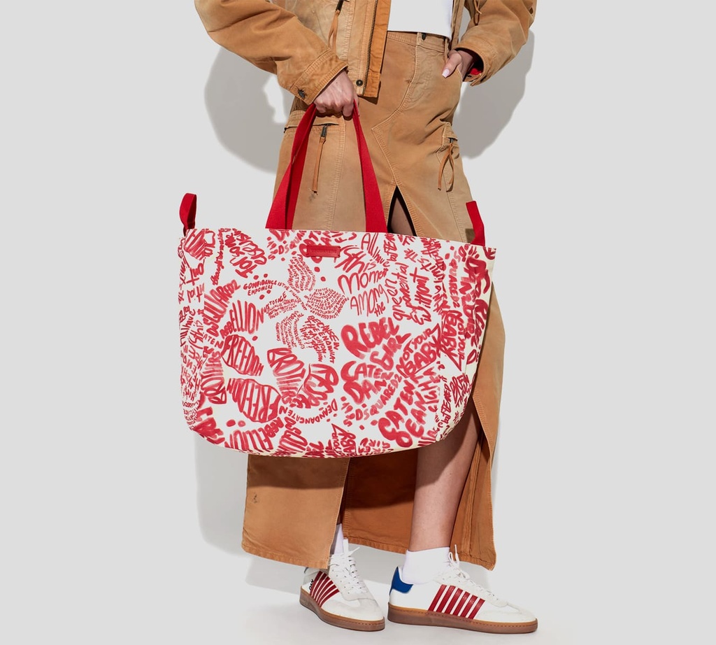 Dsquared2 - CARTERA GRANDE BLANCA CON LETRAS Y CORRERAS ROJAS