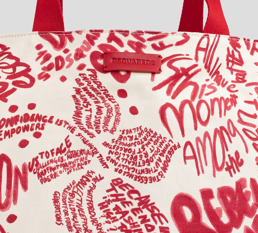 Dsquared2 - CARTERA GRANDE BLANCA CON LETRAS Y CORRERAS ROJAS