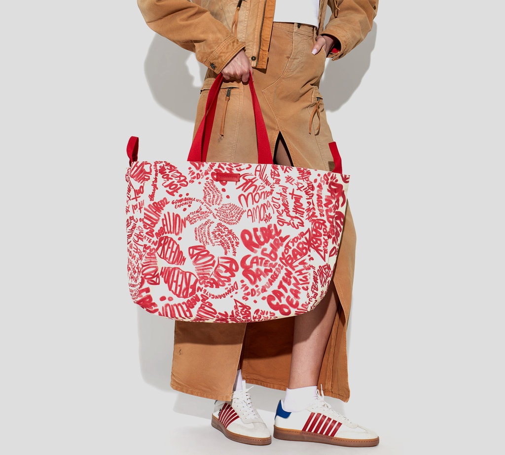 Dsquared2 - CARTERA GRANDE BLANCA CON LETRAS Y CORRERAS ROJAS